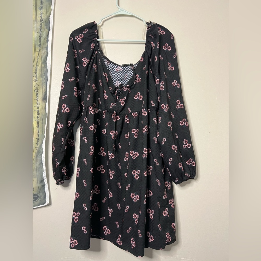 Black with pink floral skater dress